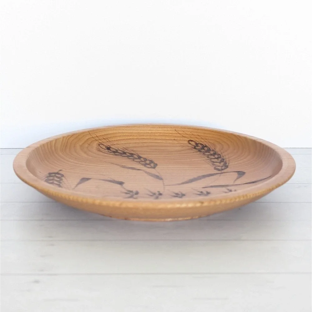 Vtg West Germany Bread Plate Wood Burned Wheat Design Wall Hanging 9
